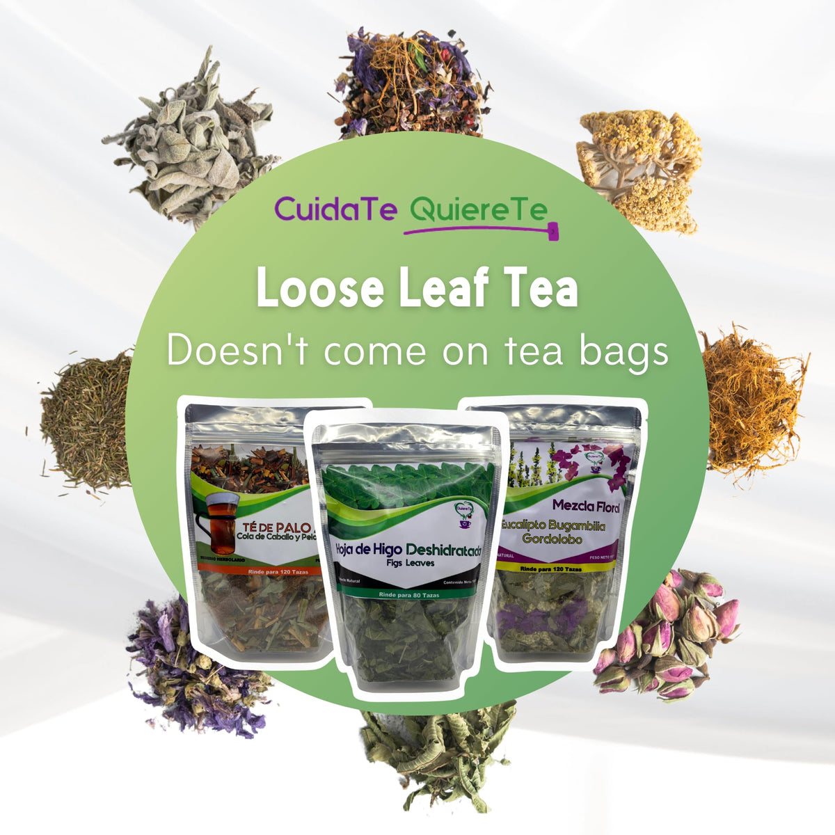 Fig Leaf Tea, Hoja de Higo, Quiere Te, 3.5 oz (100 grams), 1 Pack, Up to 66 Cups, Crushed Fig Leaf Tea, Loose Leaves, 100% Natural, Resealable Bag, Product From Mexico, Herbal Tea, Fig Infusion