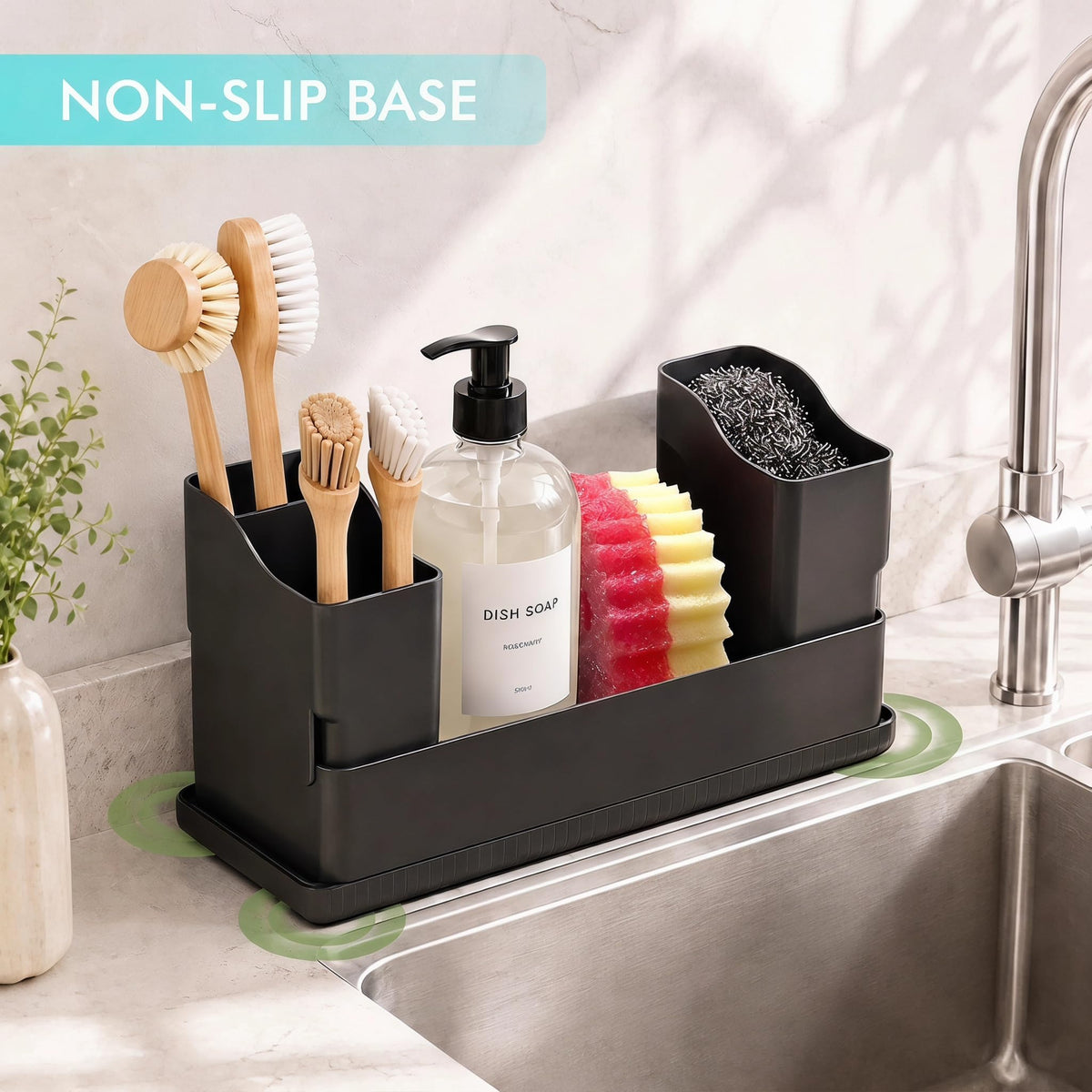 Sotfamily Sponge Holder for Kitchen Sink with Drying Stone, Black