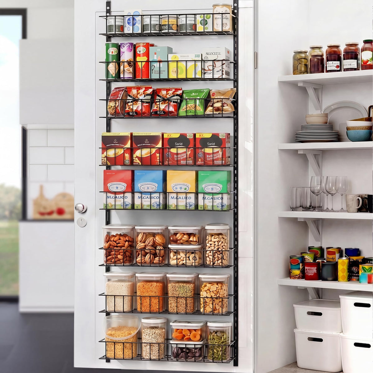 ElegantArray 8-Tier Pantry Door Organizer, Hanging Storage Basket, Black