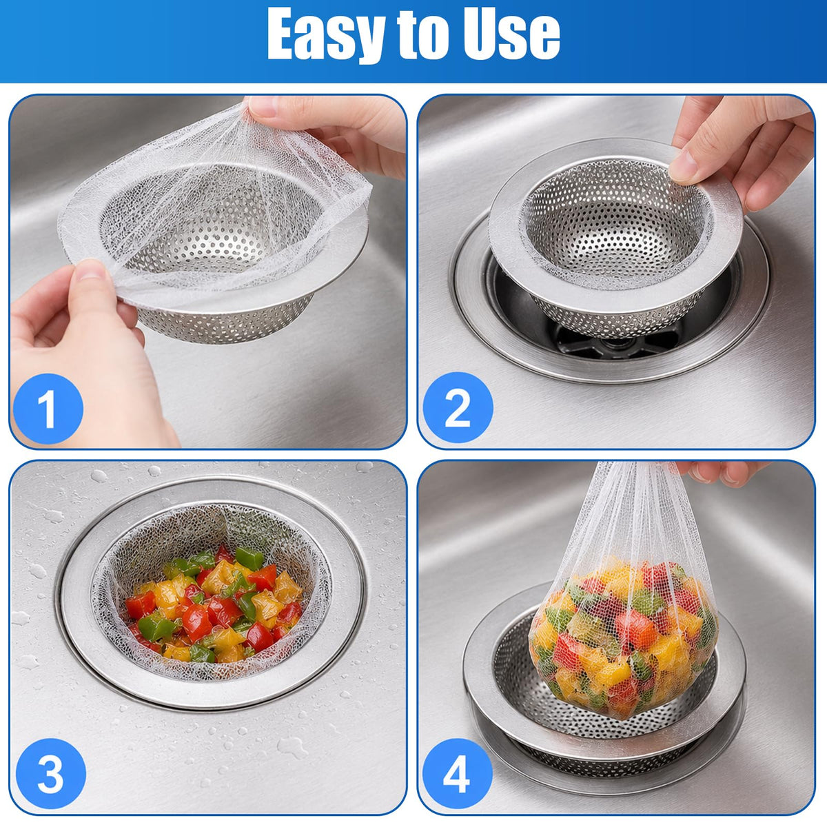 4.5"Stainless Steel Sink Drain Strainer Set of 3,150 Disposable Drain Cover