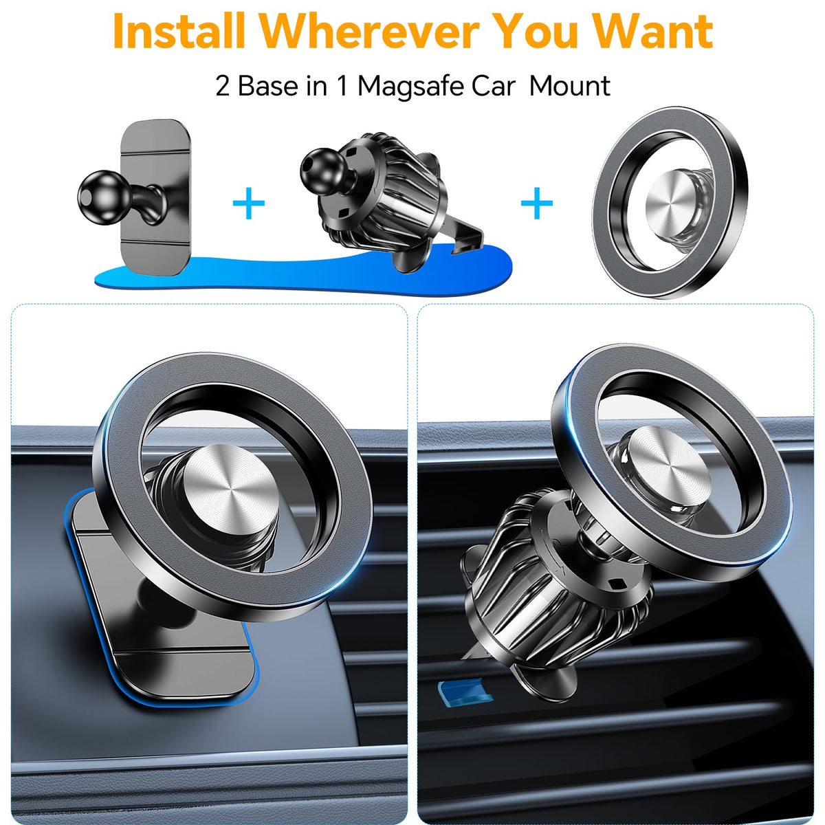 Kaistyle for Magsafe Car Mount【Strong Magnet】 Magnetic Phone Holder for Car Phone Holder Mount Dash Mounted Holders Phone Holders for Your Car Accessories for Women Men for iPhone 18 Pro Max 17 16 15