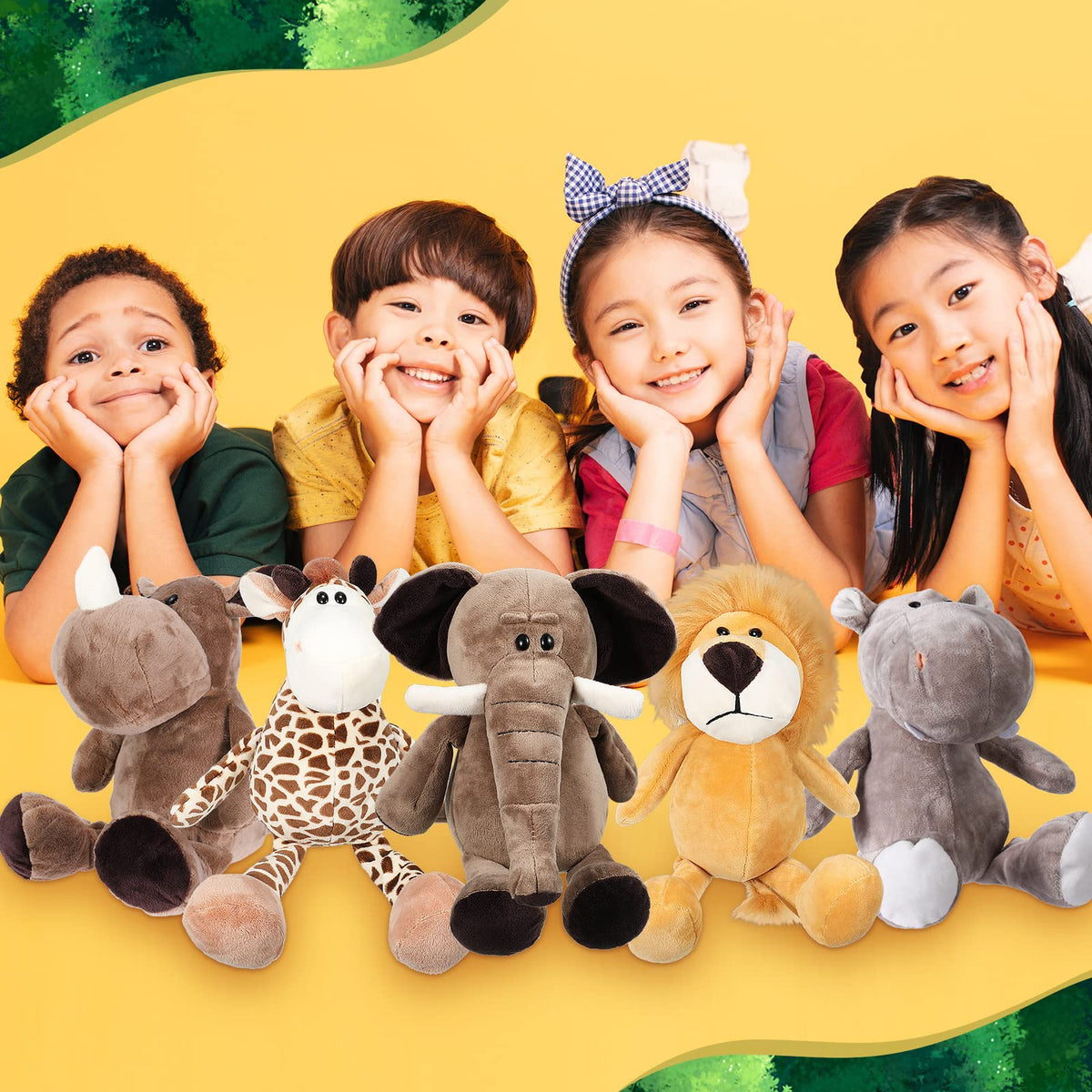 HyDren 9 in Safari Animals Plush Stuffed Zoo Toys Bulk, Classic