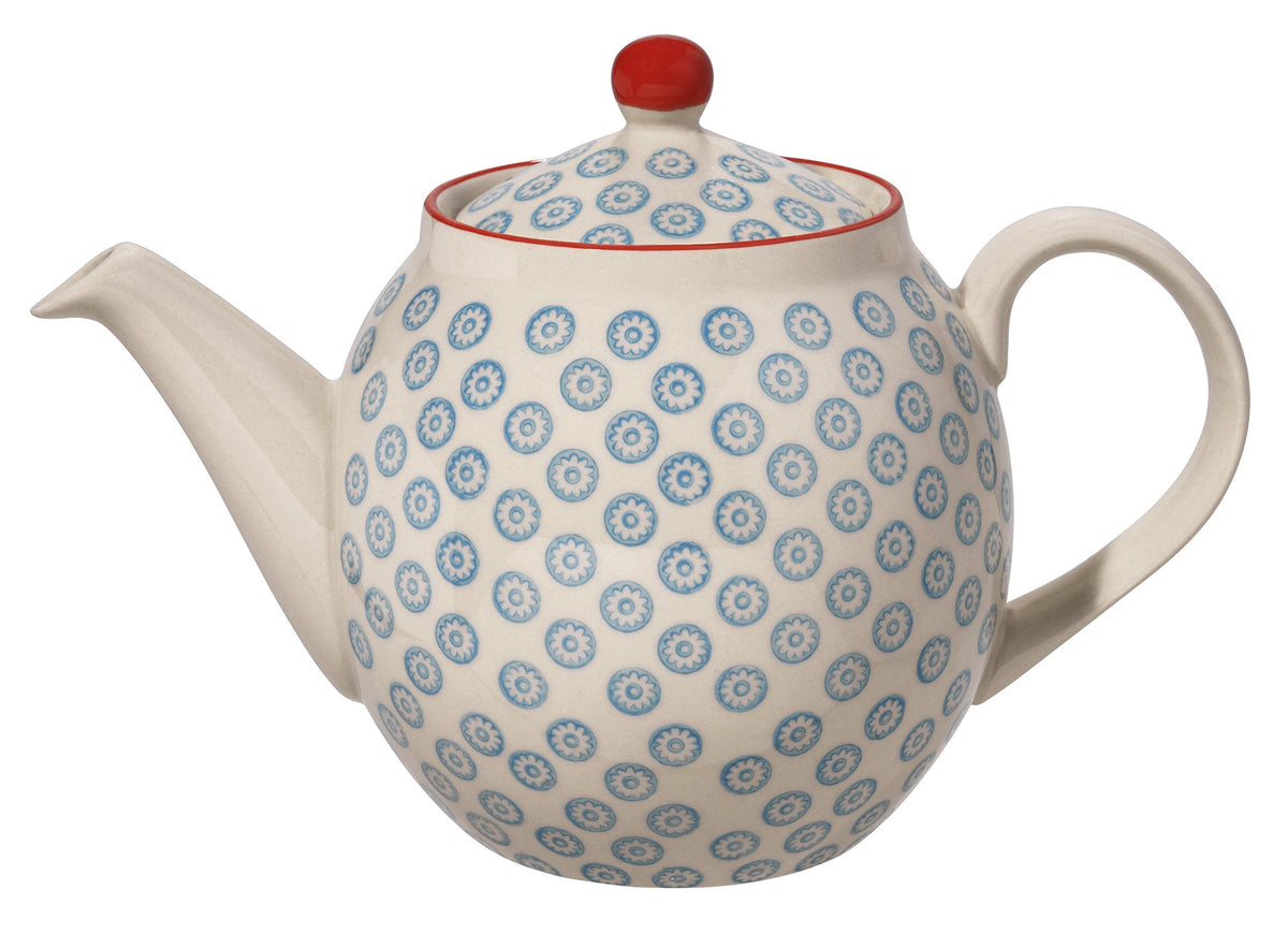 Bloomingville Ceramic Teapot Emma - Colorful Pot for Loose Leaf Tea with Pour Holes Inside to Strain Large Leaf Tea, Blue Stoneware, 40 fl oz Capacity, L 9.5'' W 5.5'' H 6.25''