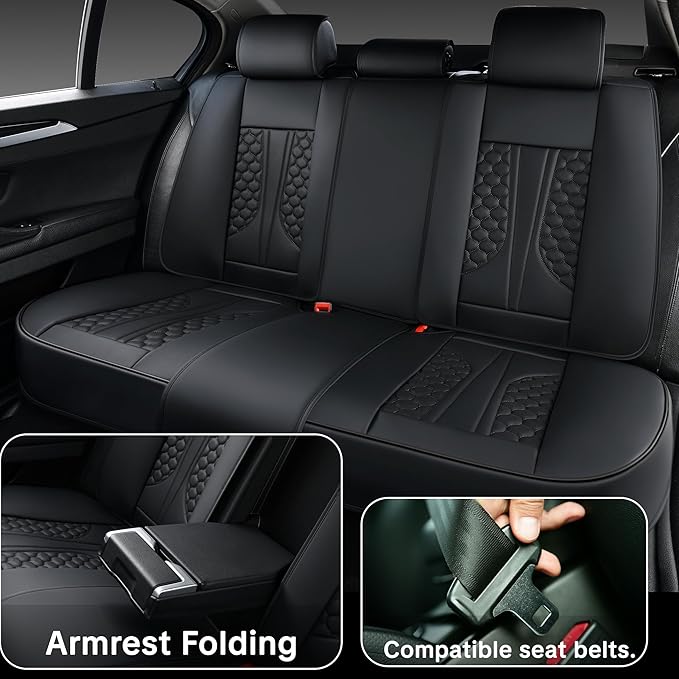 Black Car Seat Covers Full Set,Waterproof Leather Car Seat Covers,Suitable for suvs, sedans, and Pickup Trucks