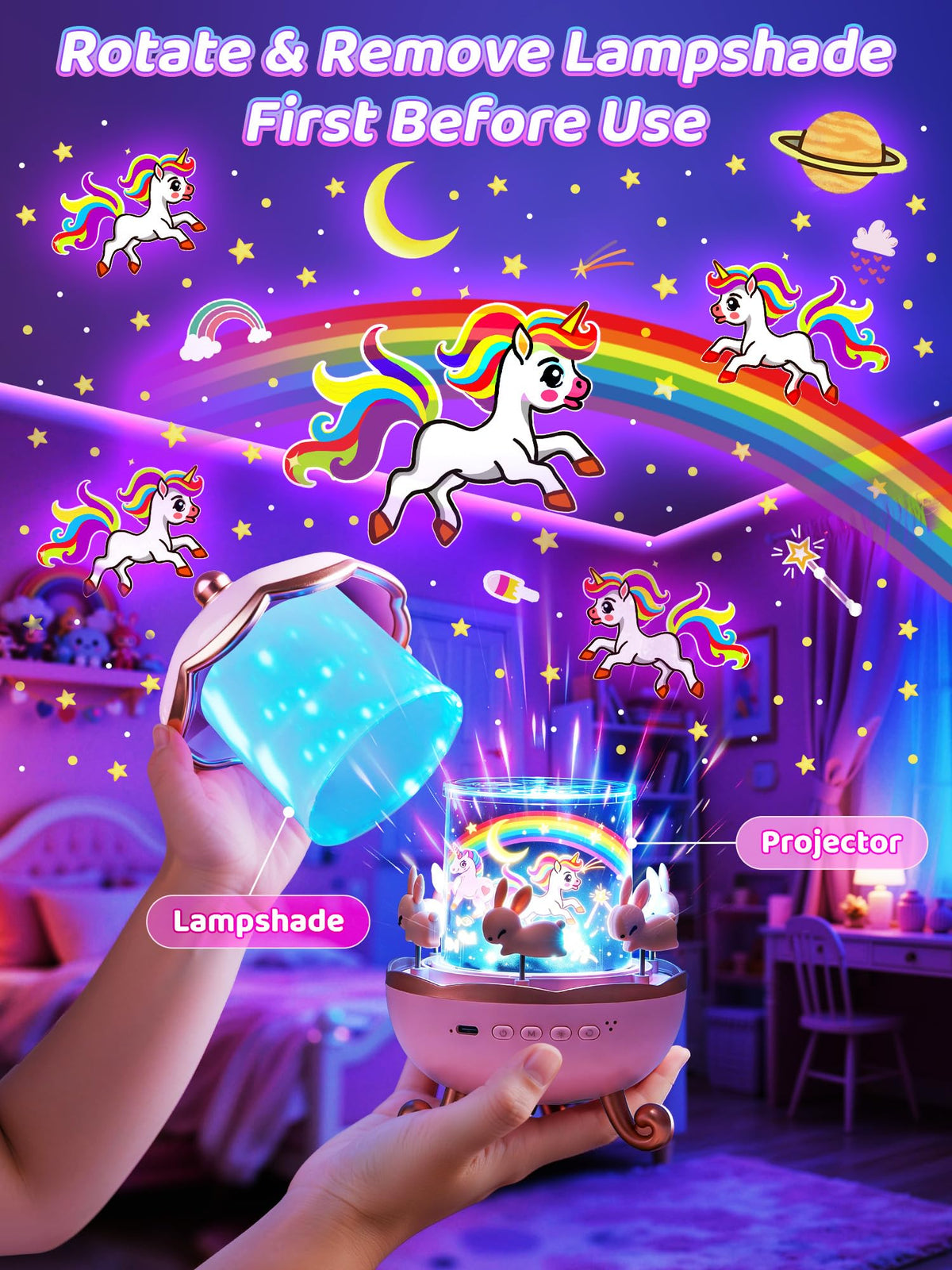 PIKOY Carousel Night Light for Kids,15 Sounds&15 Films Star Projector,Gifts