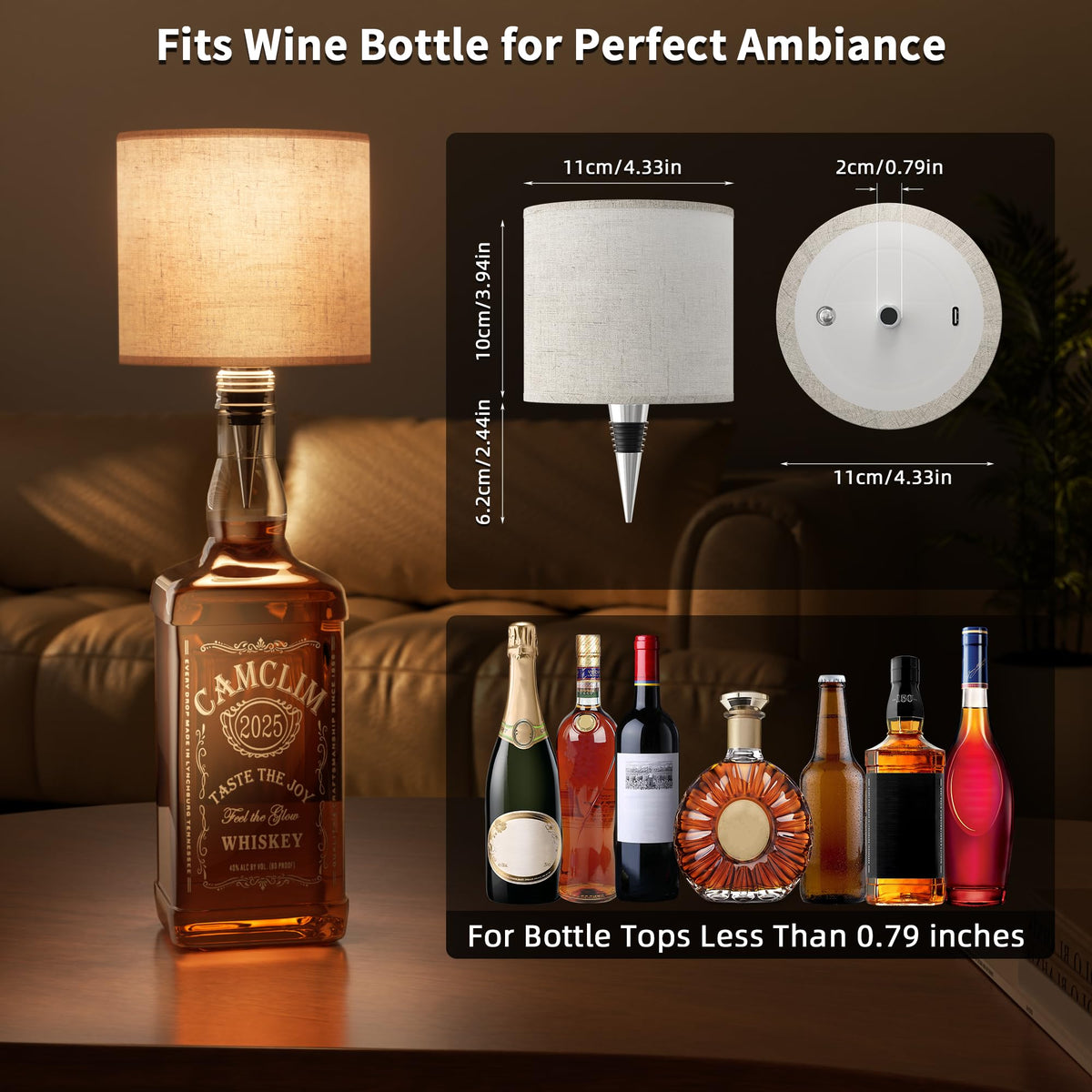 Wireless Wine Bottle Lamp Shade - Remote RGB Bottle Light Rechargeable 2Pcs