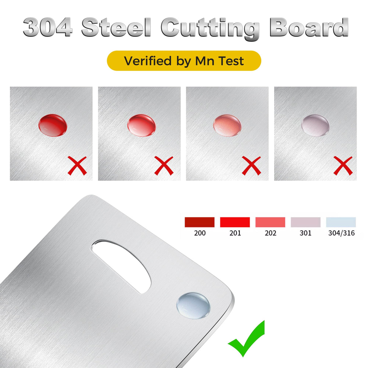 URMONA 3 PCS 304 Stainless Steel Cutting Board Set for Kitchen