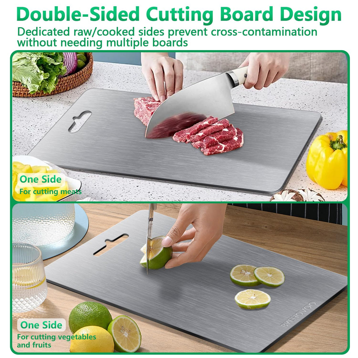 Titanium Cutting Board for Kitchen Set of 3,100% Pure Titanium Cutting Boards Double Sided Non-Toxic Hygiene Dishwasher-Safe Food Grade Metal Chopping Board for Meat,Fruit & Vegetables