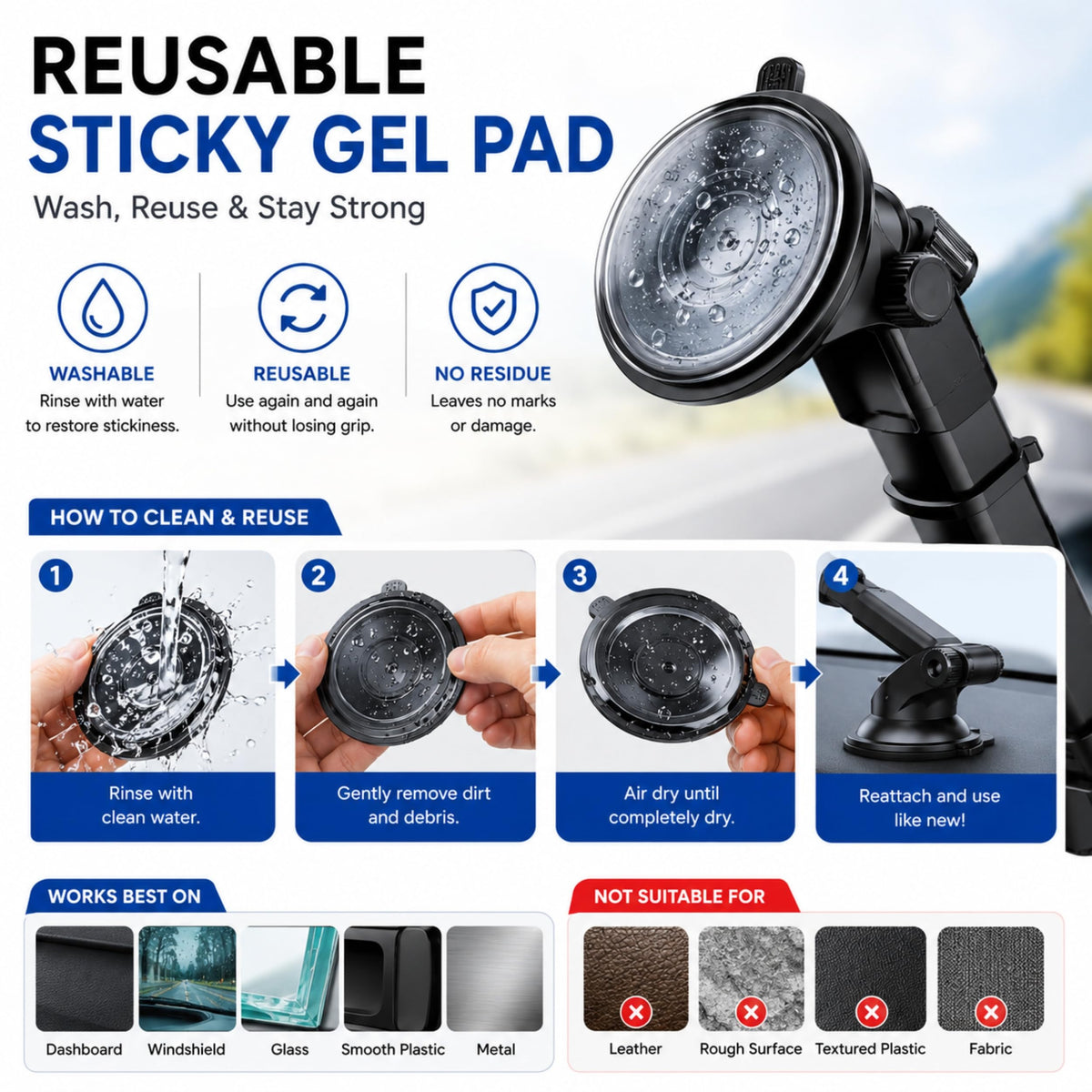 Wireless City Car Phone Holder, Ultra Stable, Big Phones & Thick Case Friendly, Adjustable Long Arm Cell Phone Holder for Car Dashboard Windshield Car Mount
