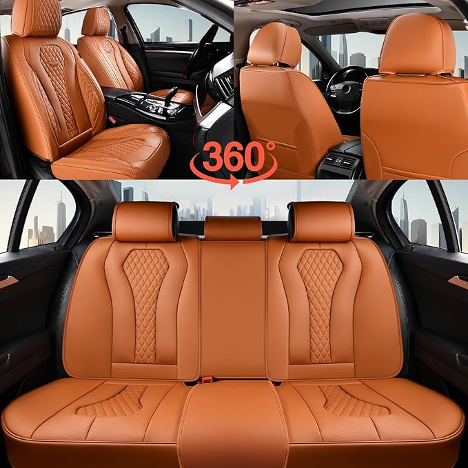 Coverado Car Seat Covers Full Set, Brown Seat Covers, Automotive Car Seat Cover, Car Seat Covers Front Seats Back Seat Covers, Car Seat Protector Universal Fit Most Cars