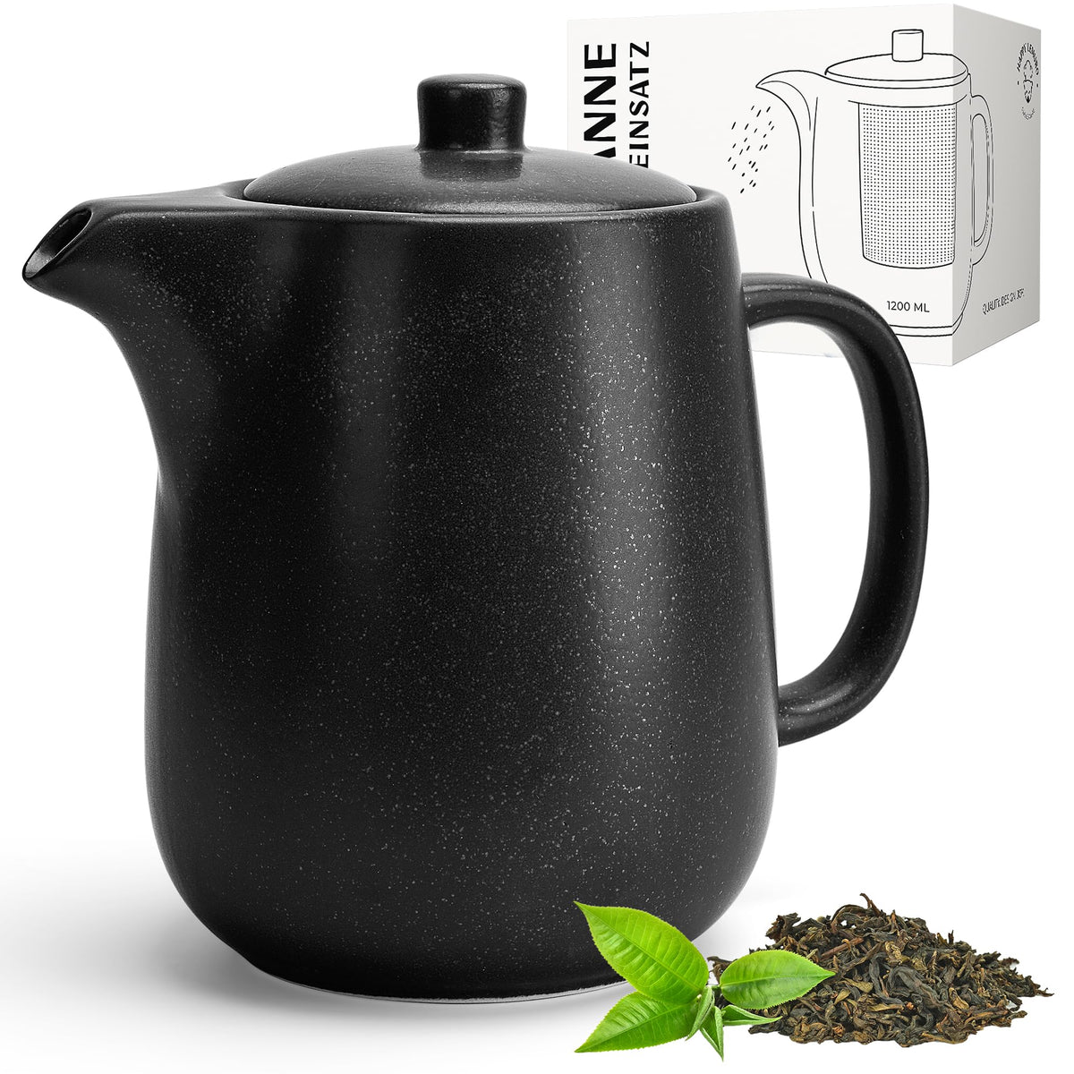 Happy Lemuro Ceramic Teapot with Infuser - 40 oz Large Teapot with Strainer - Tea Pot Ceramic for Loose Tea - Ceramic Tea Pots for Tea