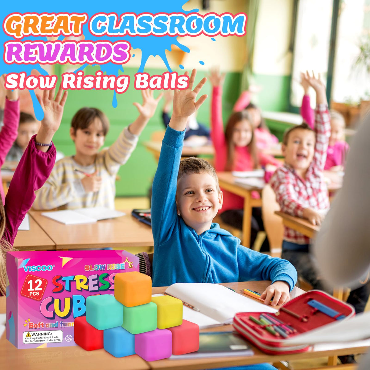 VISCOO 12 Pack Slow Rising Stress Cube, Stress Balls Fidget Squishy Toys