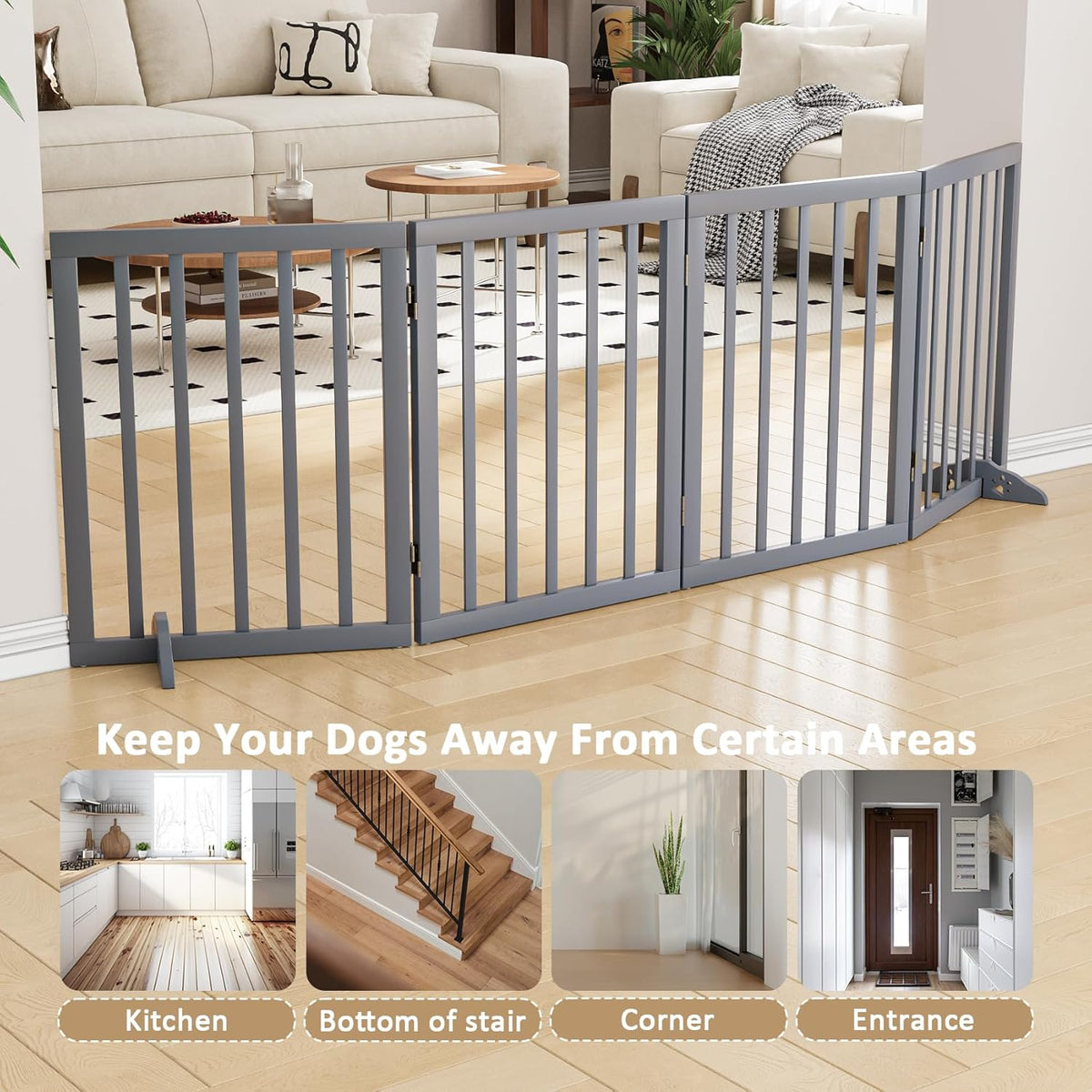 Dog Gates for Doorways 74-Inch Wide Freestanding Pet Gates for Dogs 24-inch Tall Dog Gates Indoor Stair House