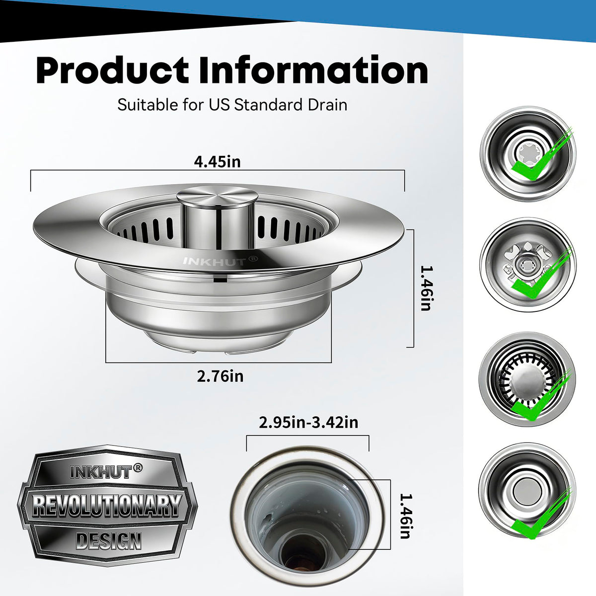 Upgraded 3 in 1 Kitchen Sink Drain Strainer