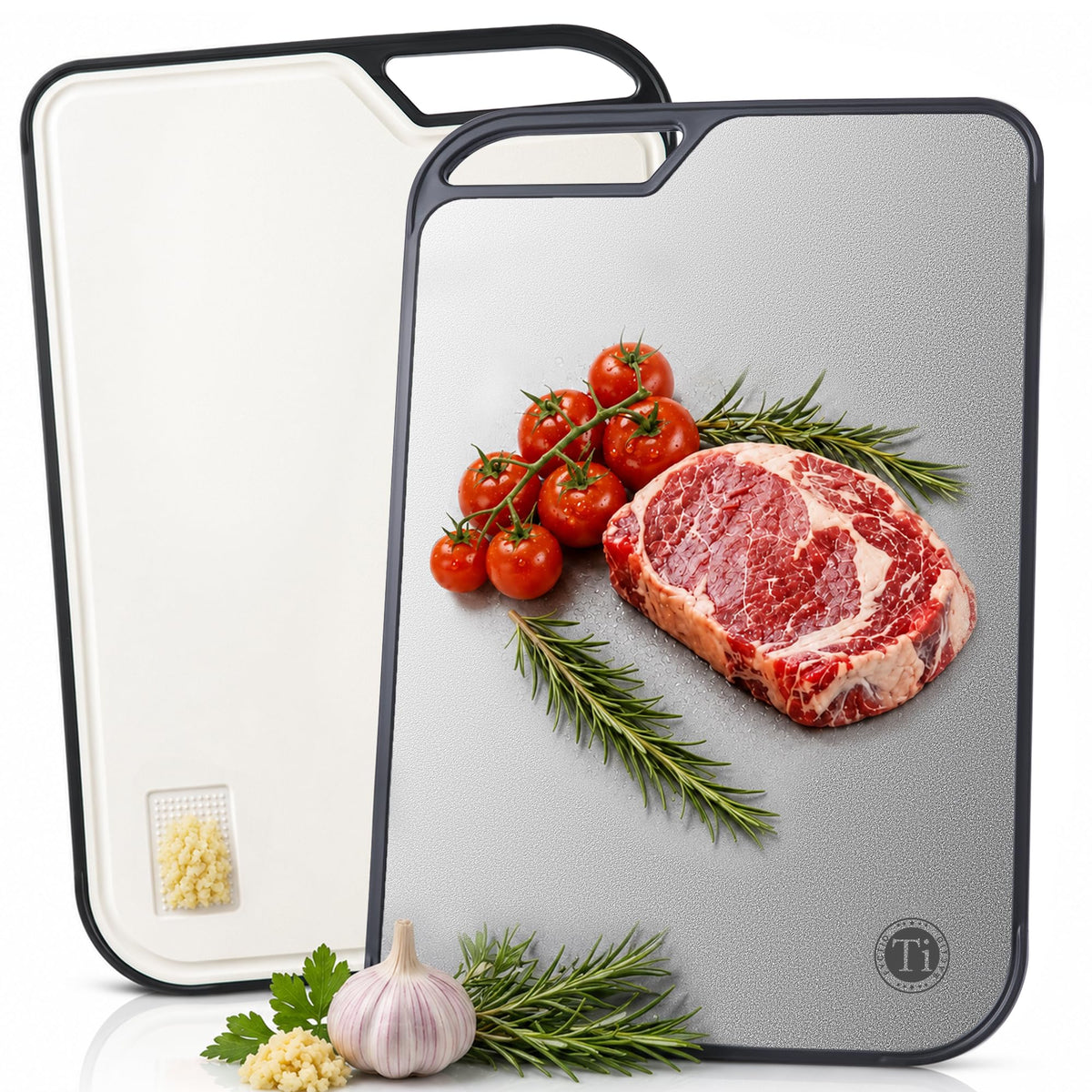 Fyctio Titanium Cutting Board for Kitchen, Double Sided, with Juice Groove