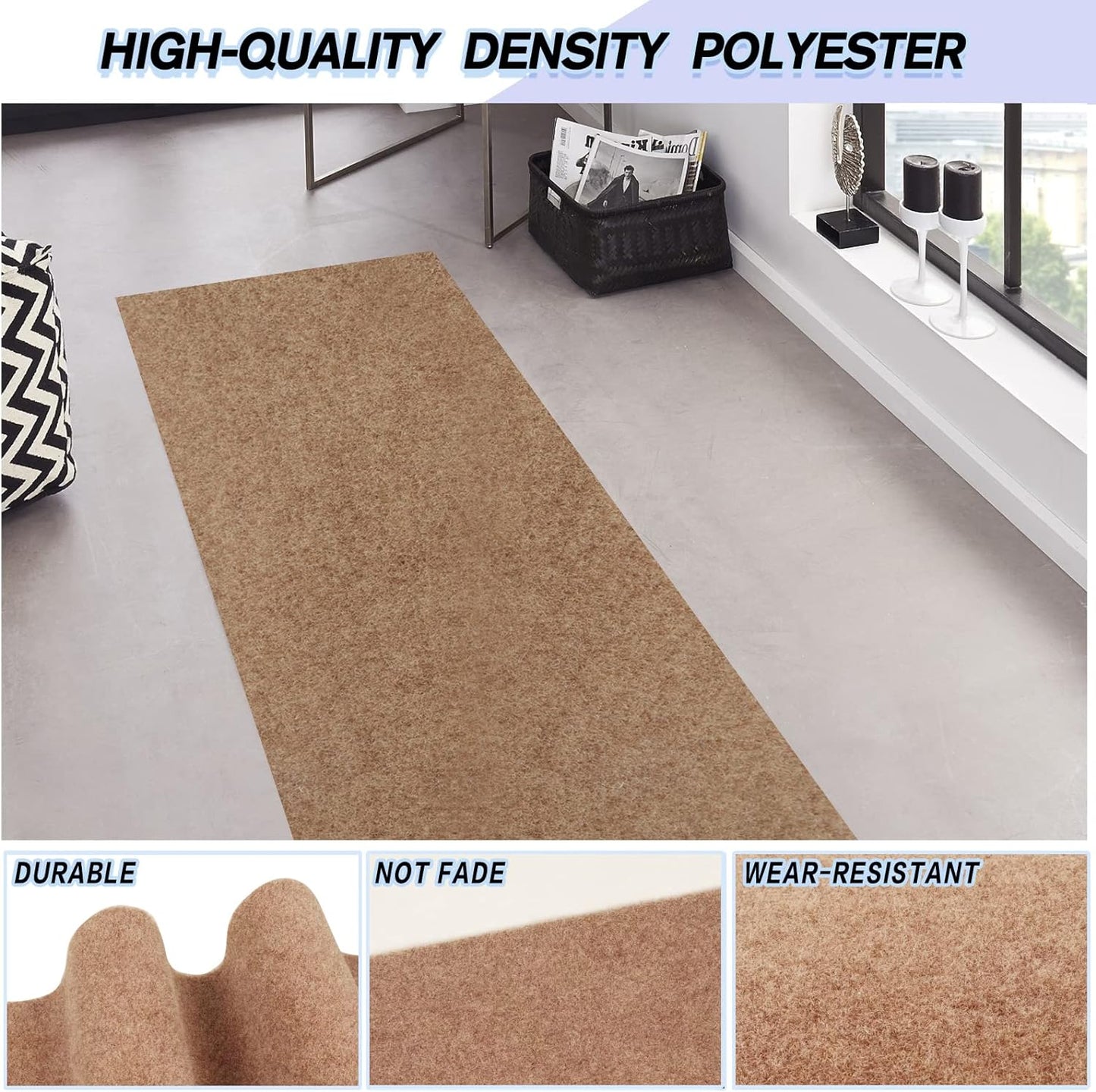 Custom Size Backed Non-Slip Area Rugs Runner, Easy Clean, Waterproof Runner Rugs for Hallway Entryway, Kitchen, Laundry, 4FT x 21FT, Beige