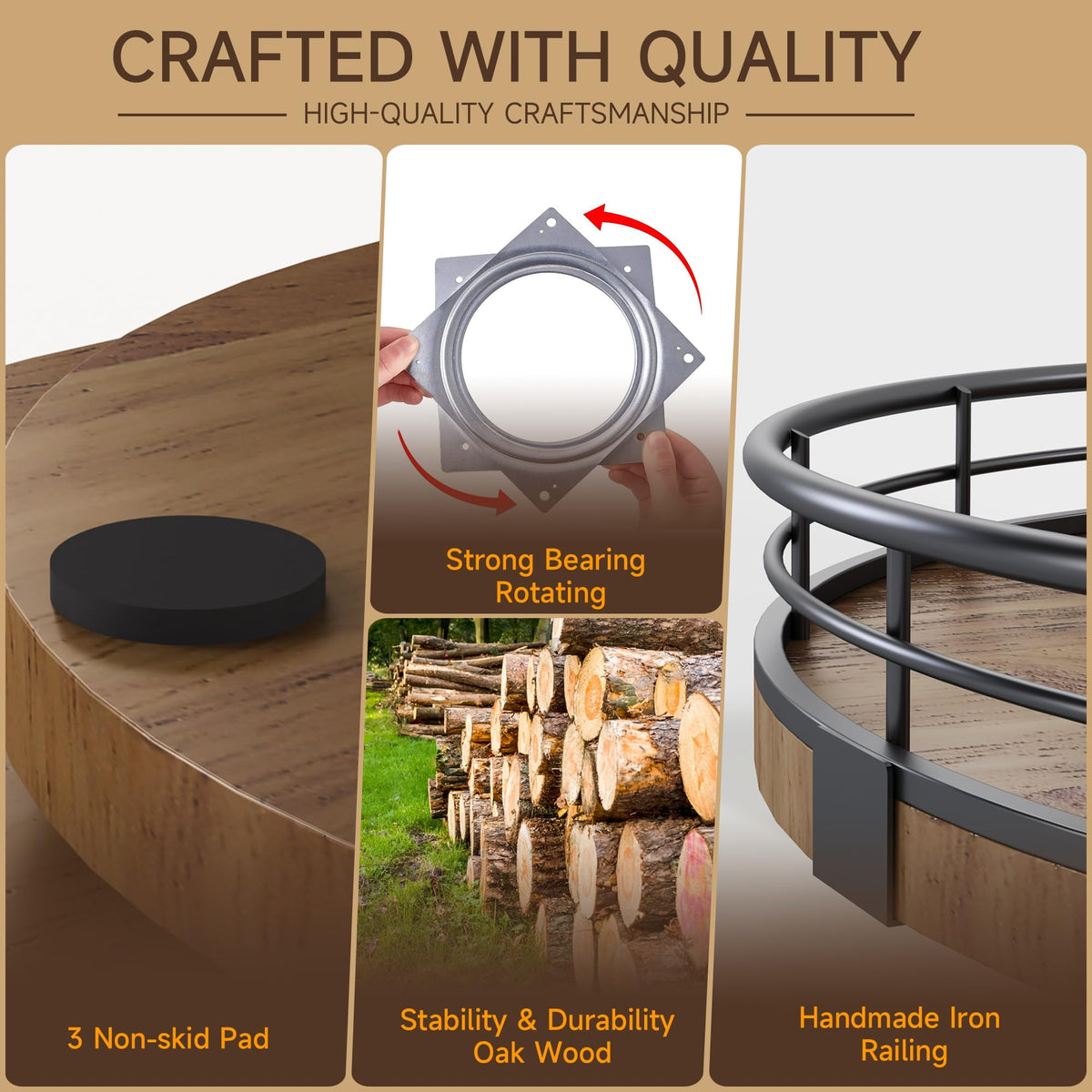 AMH 9-Inch Farmhouse Oak Lazy Susan Cabinet Organizer, Walnut Finish