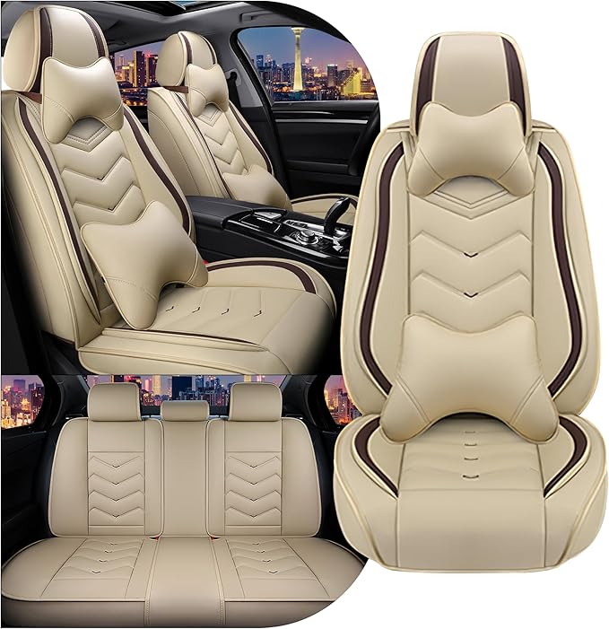 CTDS Car Seat Covers for Honda Civic 2000-2026, Stylish Sport Seat Cover, Premium Nappa Leather Car Seat Cover. Automobile Seat Covers Sets.(Luxury 5 Seats/Beige)