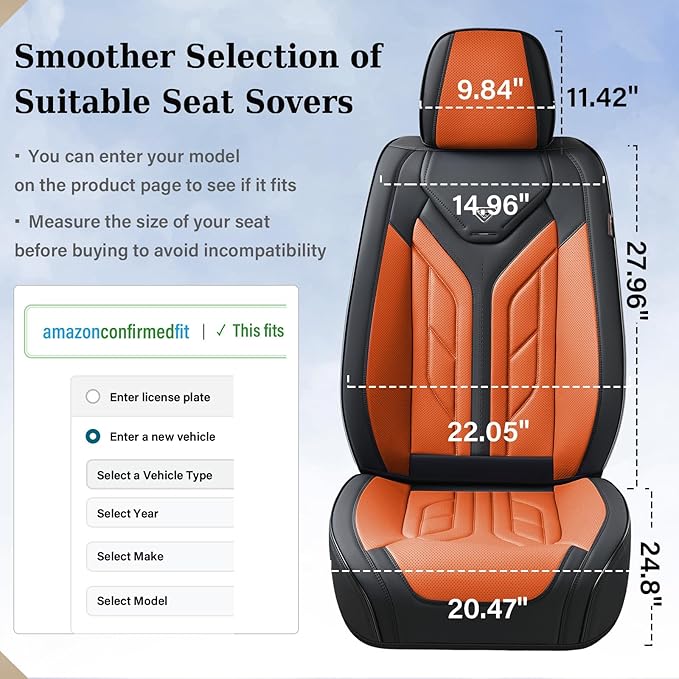 Coverado Car Seat Covers Full Set, Automotive Seat Covers Car Seat Protector Car Seat Cushion, Waterproof Leather Seat Covers for Cars, Universal Fit for Most Sedans SUV Pick-up Truck(Black&Orange)