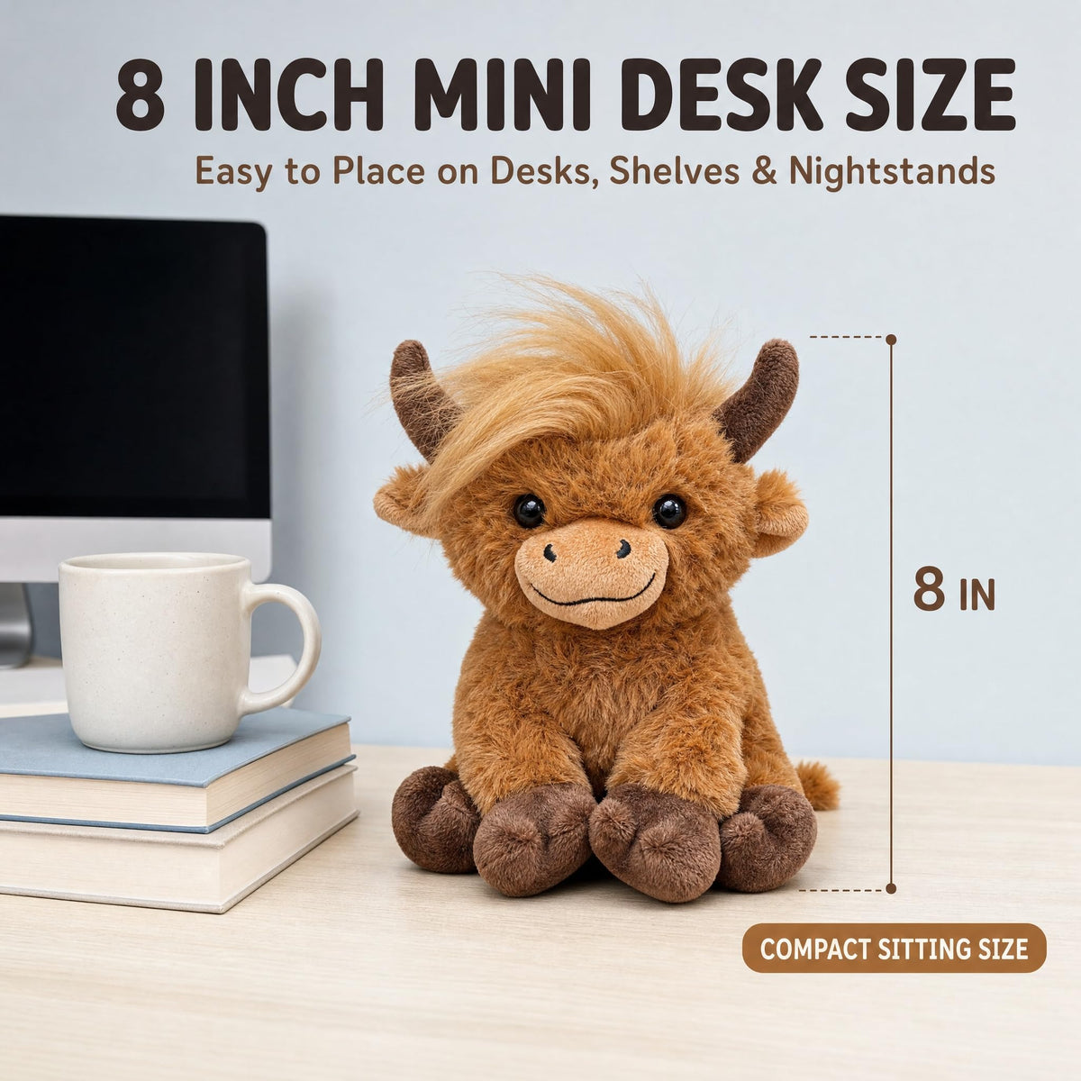 SHSEEN Highland Cow Plush, 8-Inch Brown Cow in Window Gift Box