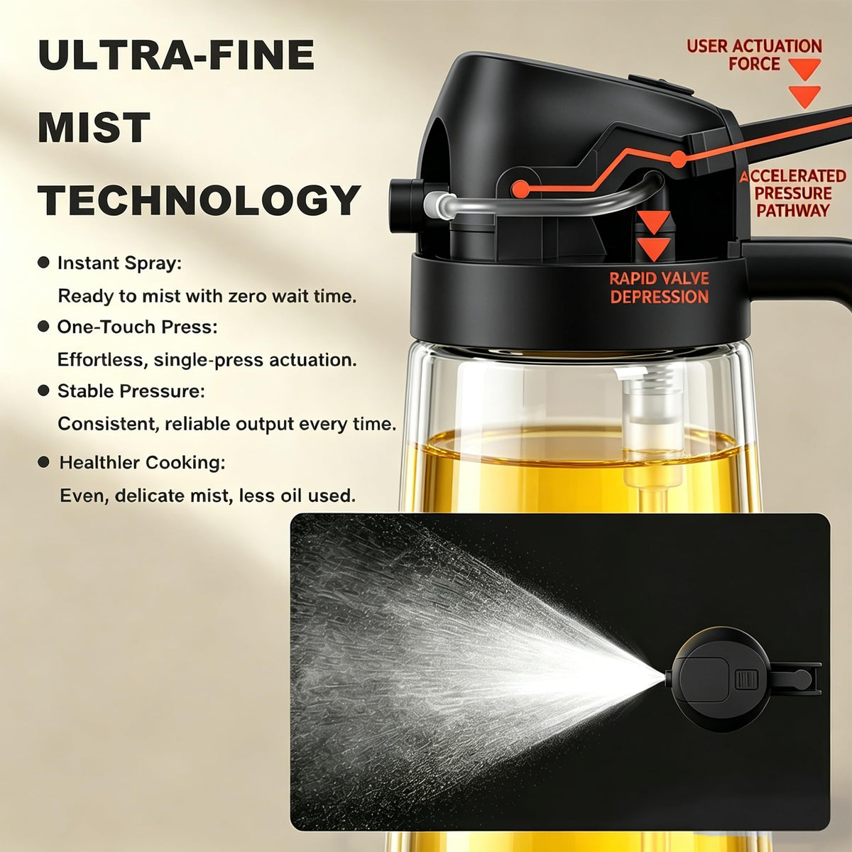 Pure Future 2-in-1 Olive Oil Sprayer for Cooking, Dispenser Bottle (Black)