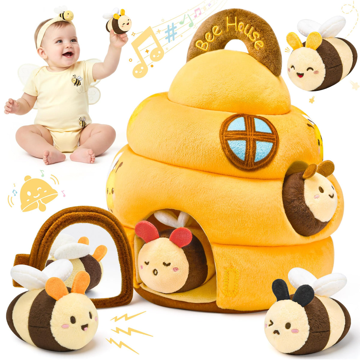 Baby Toys for 6-12 Months, Beehive Infant Toy with 5 Plush Sensory Bees