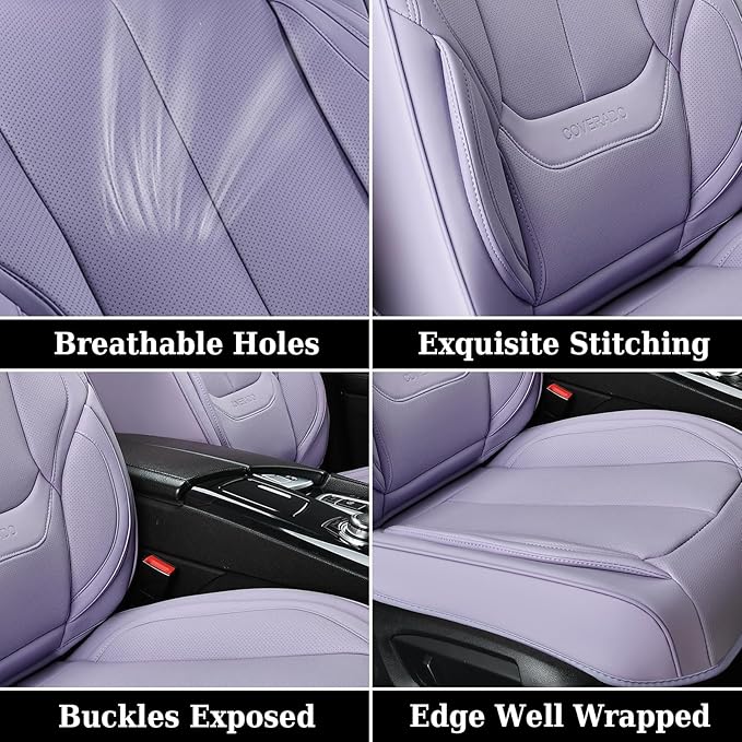 Coverado Universal Seat Covers Front, 2-Pack Universal Seat Covers for Cars, Waterproof Nappa Leather Car Seat Covers with Head Pillow, Auto Protectors Fit for Most Sedans SUV Pick-up Truck-Purple