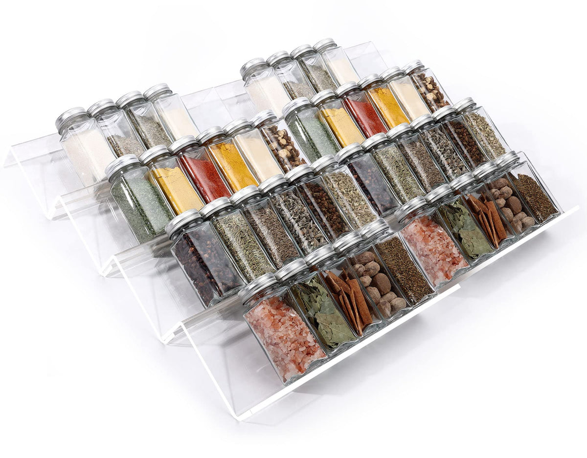 MIUKAA Clear Spice Drawer Organizer, 4 Tier - 2 Set Acrylic Seasoning Rack