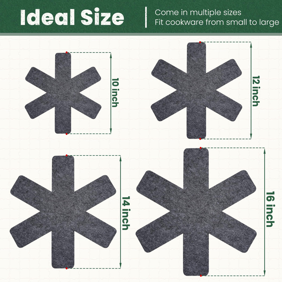 KITLAB Pot and Pan Protectors, Set of 12 and 4 Different Sizes