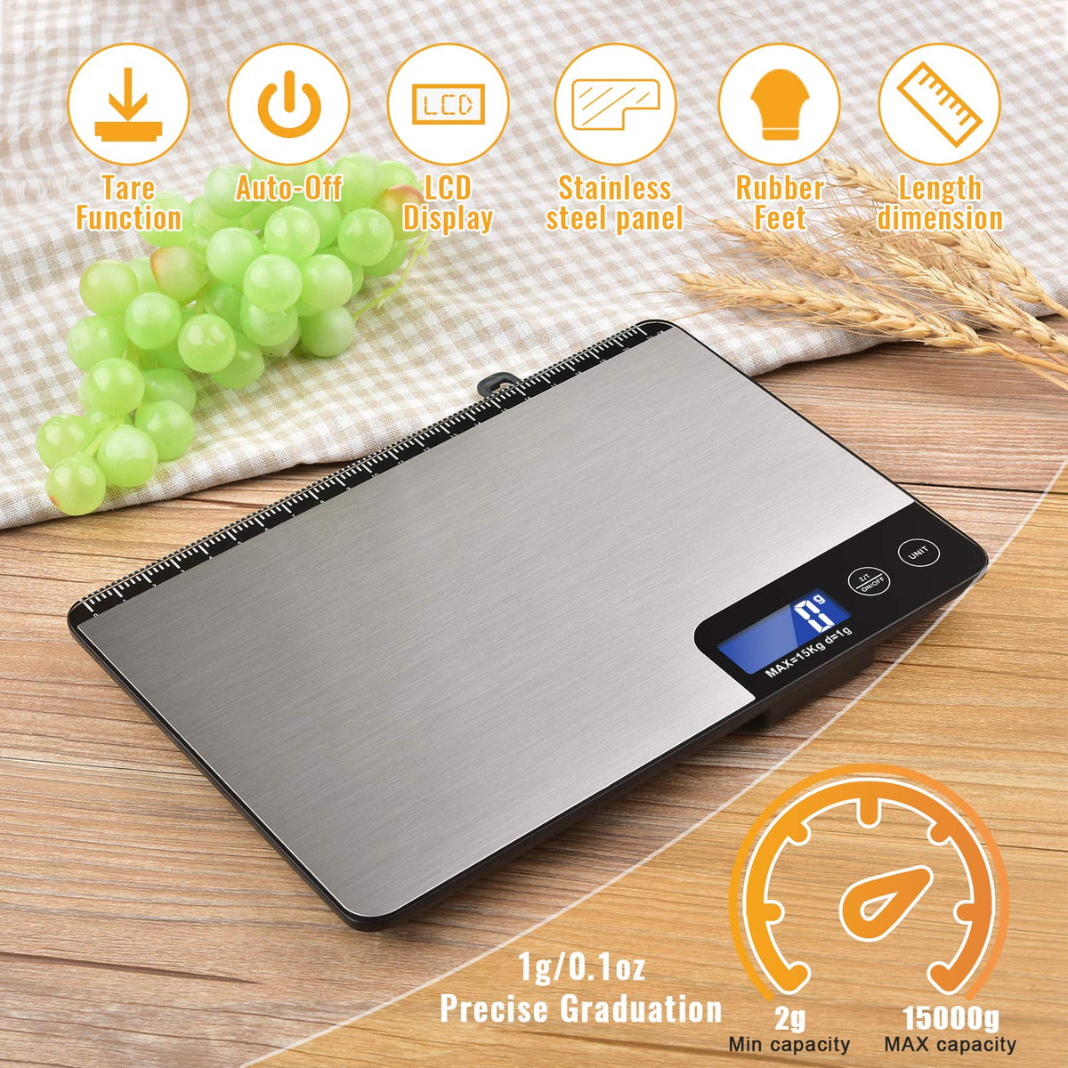 Diyife 33lb Digital Kitchen Scale with Large Weighing Area (9 in)