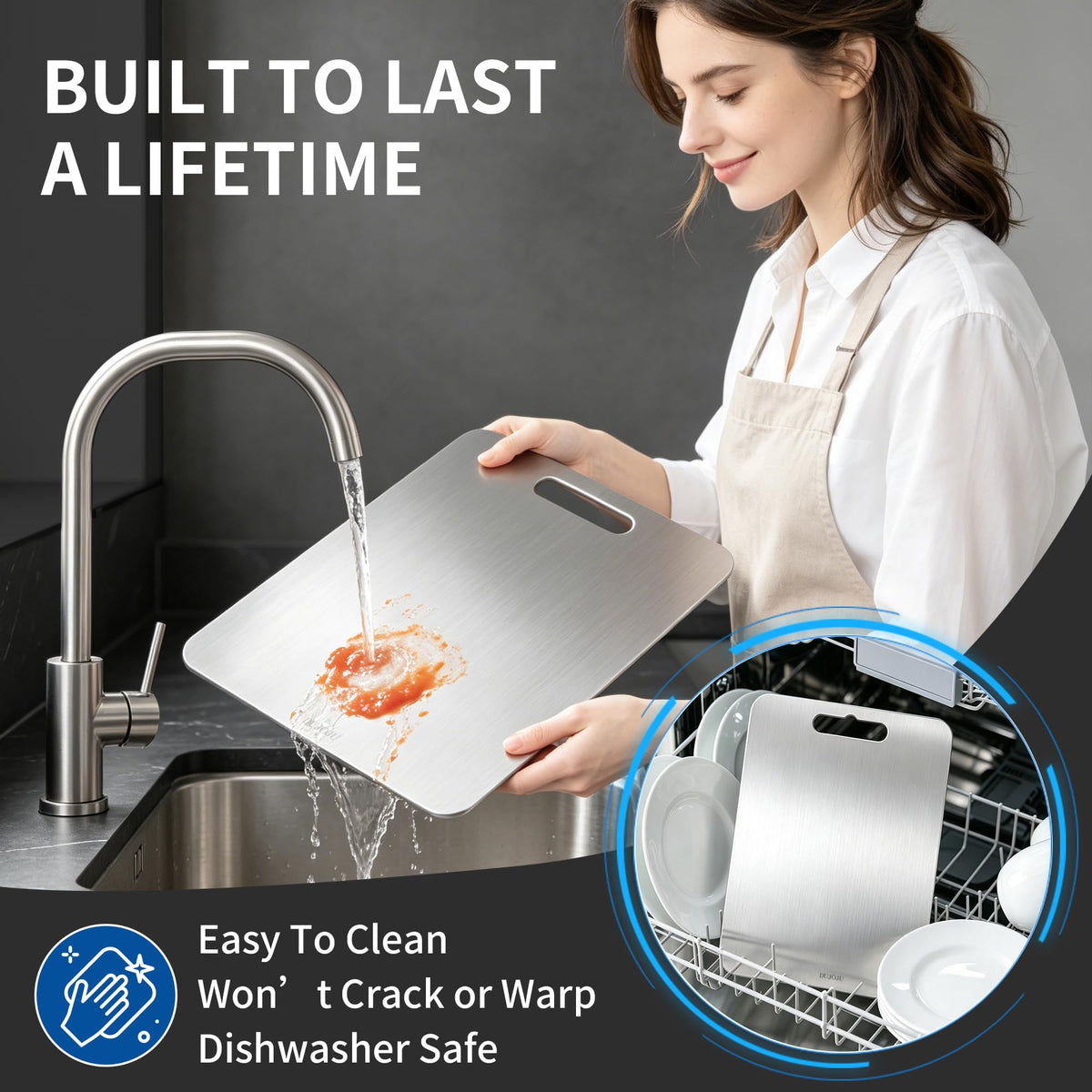 Titanium Cutting Board for Kitchen, Non Toxic Double Sided-14x 10"