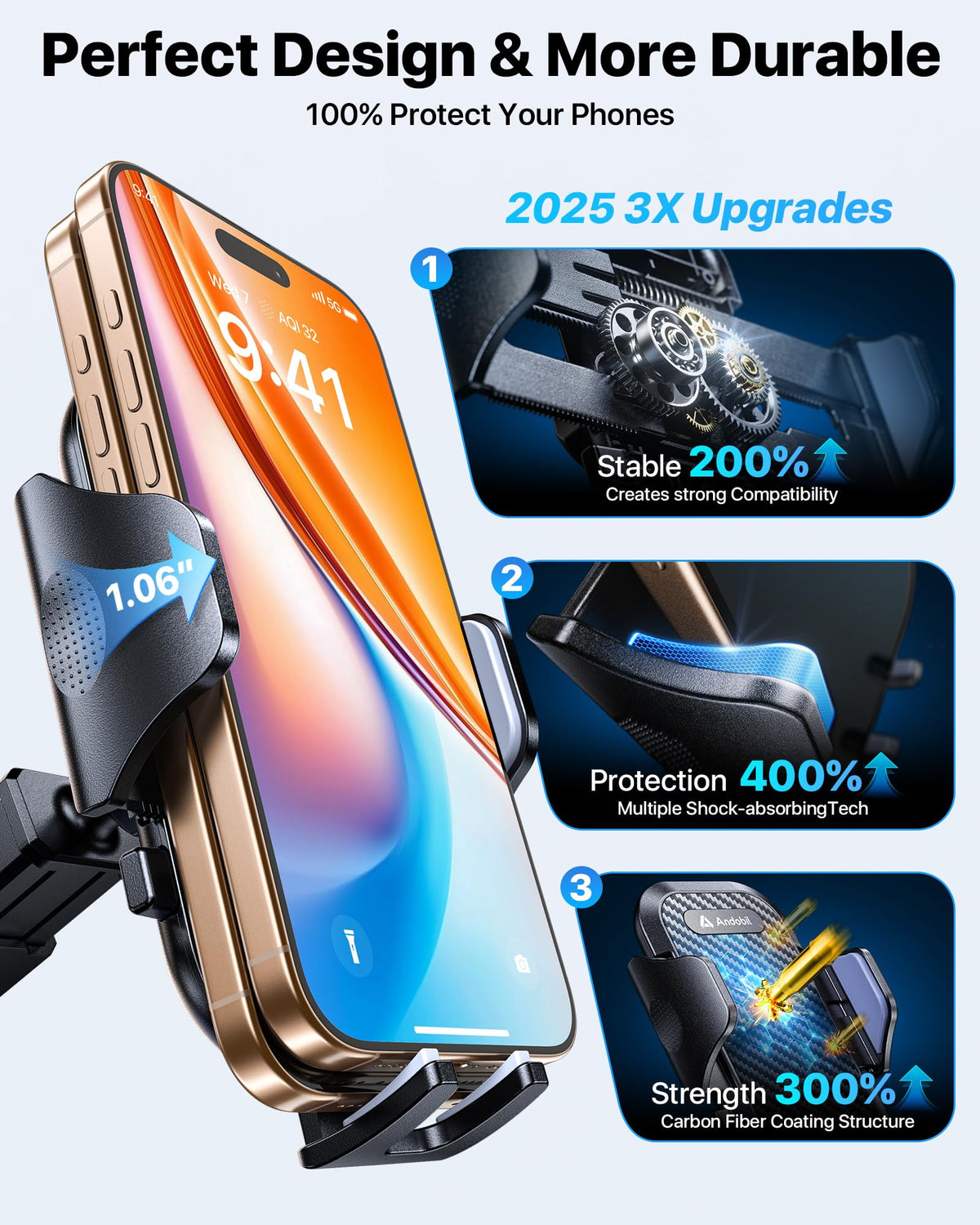 andobil Military-Grade Phone Holders for Your Car 【89+ LBS Strongest Suction & Metal Clip】 2026 Ultimate Car Phone Holder, Dashboard Windshield Vent Cell Phone Car Mount for iPhone Sumsung Android