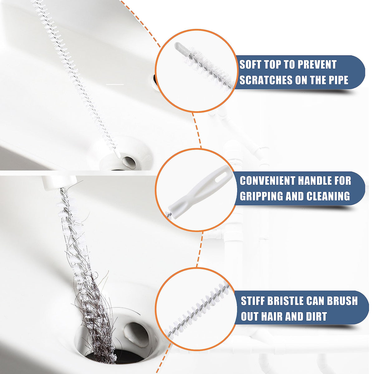 Drain Snake Hair Clog Remover Tool Set - 9 Pack Deep Cleaning Kit