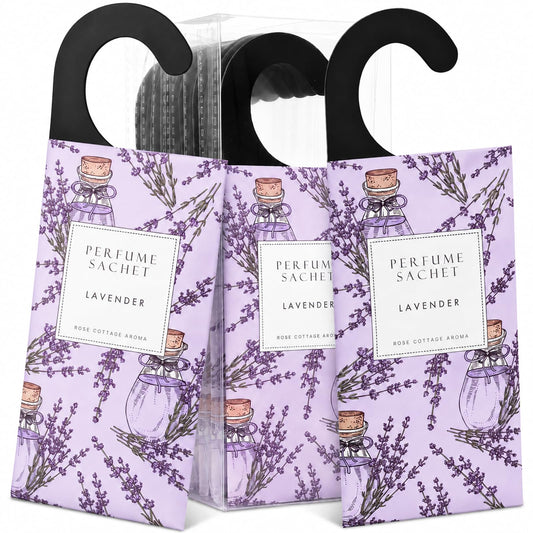 Large 12 Packs Lavender Hanging Scented Sachets Long-Lasting Closet Deodorizer Air Freshener Fabric Refresher Odor Eliminator for Drawer Home Fragrance Gift Set