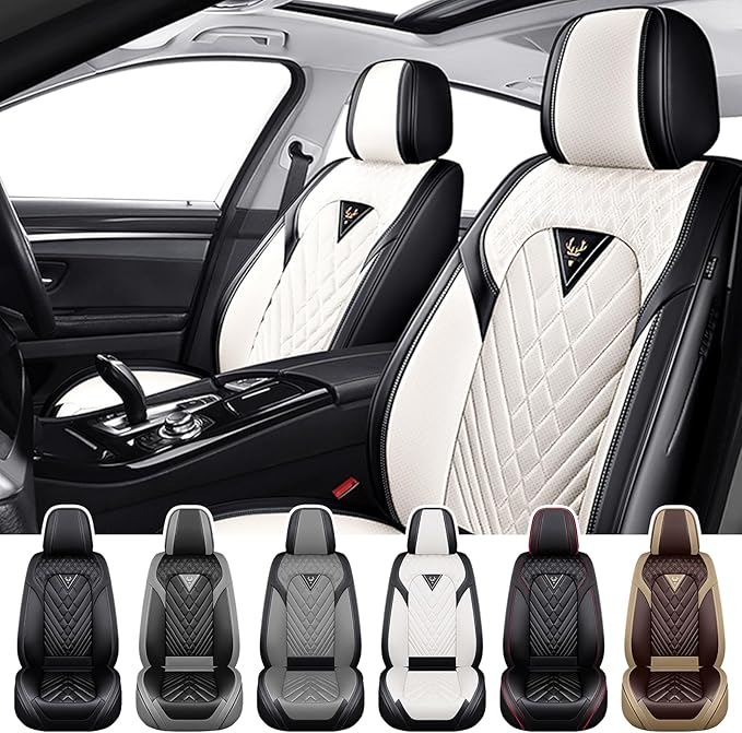 Truck Seat Covers for Toyota Tacoma 2006-2026, Waterproof Premium Leather Full Coverage Car Seat Cover, Muscle Sport Style Auto Interior Seat Cover Sets (Front Set/Black White)