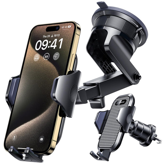 [True Military-Grade] Car Phone Holder VANMASS [Upgraded Strongest Suction&Clip] Cell Phone Mount for Dashboard Windshield Vent Kit, Truck Cradle Stand for iPhone 18 Pro Max 17 16 15 Android,Ink Black