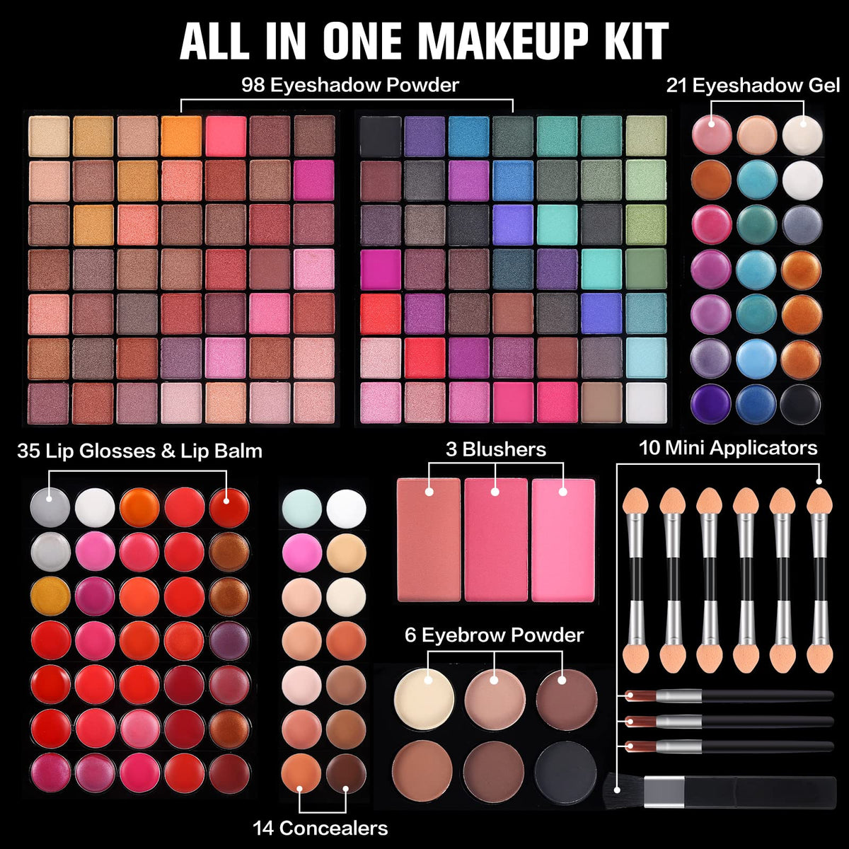177 Colors Professional Makeup Kit for Women Girls Full Kit Gift Set with Mirror All in One Make up Palette Included Eyeshadow Powder Eye Shadow Gel Lip Gloss Concealer Eyebrow Powder Blush Brushes