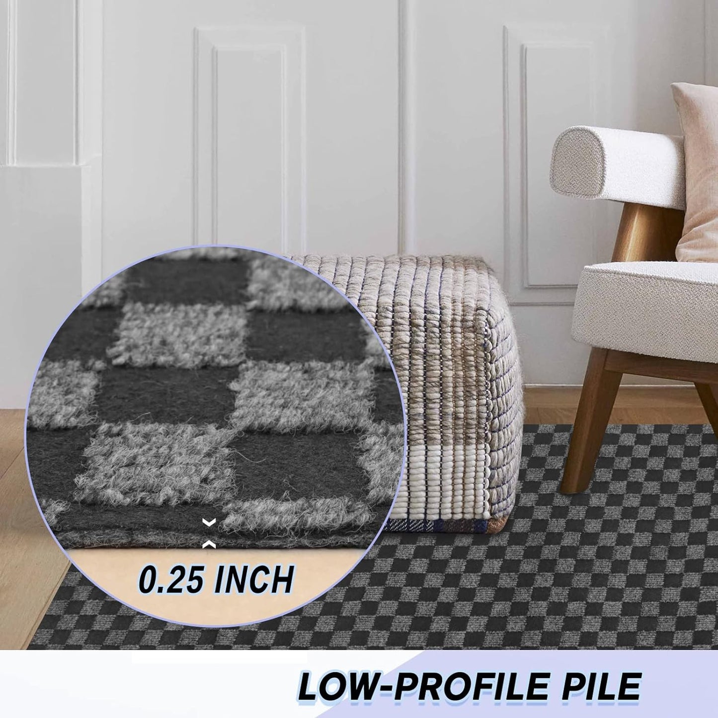 Custom Size Backed Non-Slip Area Rugs Runner, Easy Clean, Waterproof Runner Rugs for Hallway Entryway, Kitchen, Laundry, 3FT x 22FT, Gray Checkered