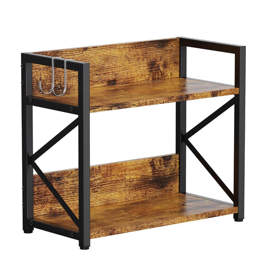 RUILALIFE 2 Tier Kitchen Counter Shelf Organizer, Coffee Bar Station Organizer for Countertop，Space Saving Spice Rack, Desk Shelf Riser, Coffee Bar Accessories(Rustic Brown, Medium)