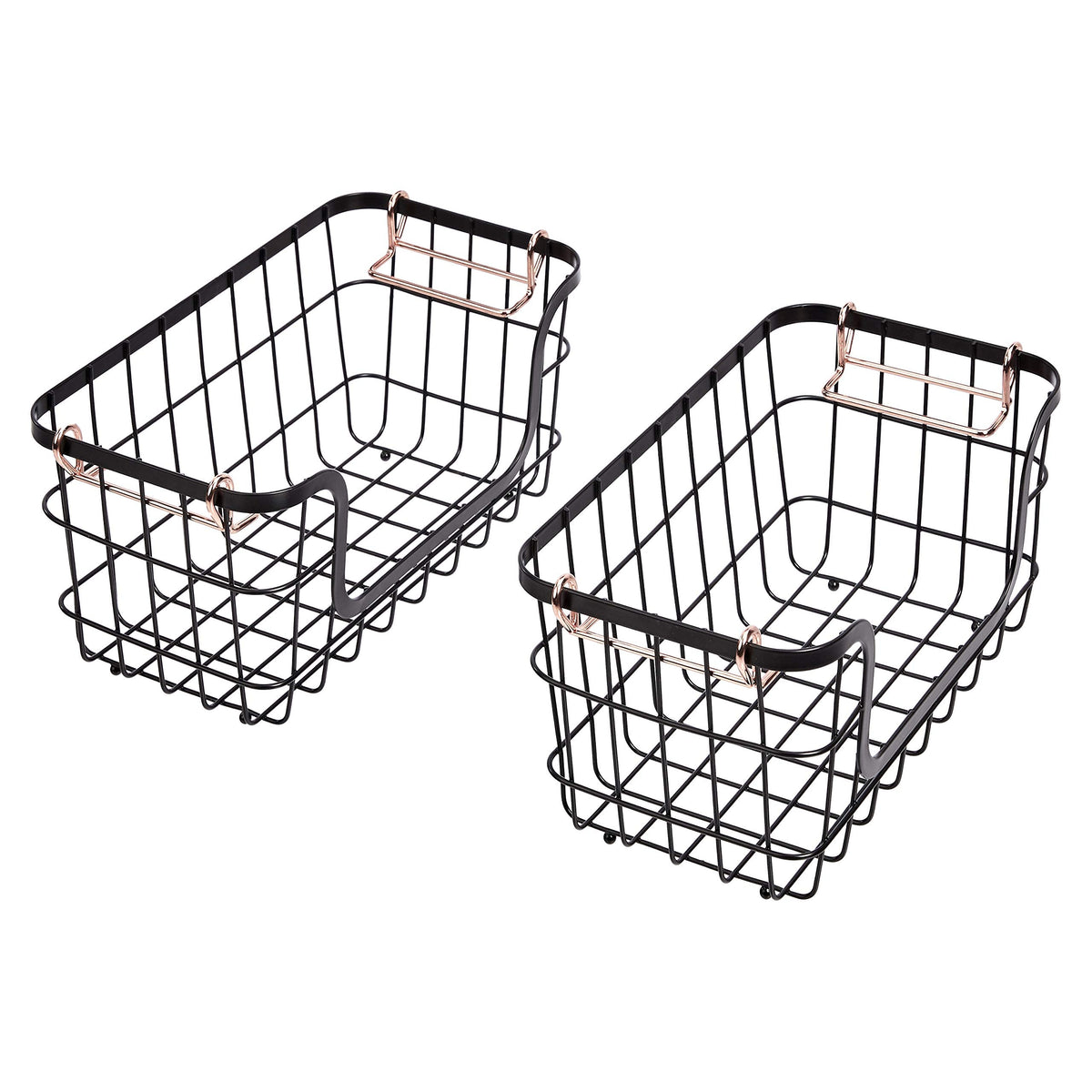 Amazon Basics Stackable Metal Wire Rectangular Storage Baskets for Kitchen, Bathroom or Pantry Organizing, 2 Count, Black