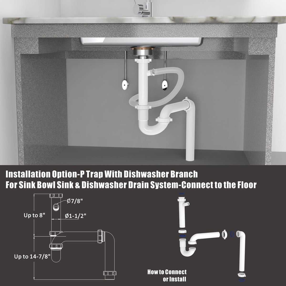 Kitchen Sink Drain Kit,1-1/2" Sink Drain Plumbing Kit,P-Trap Replacement