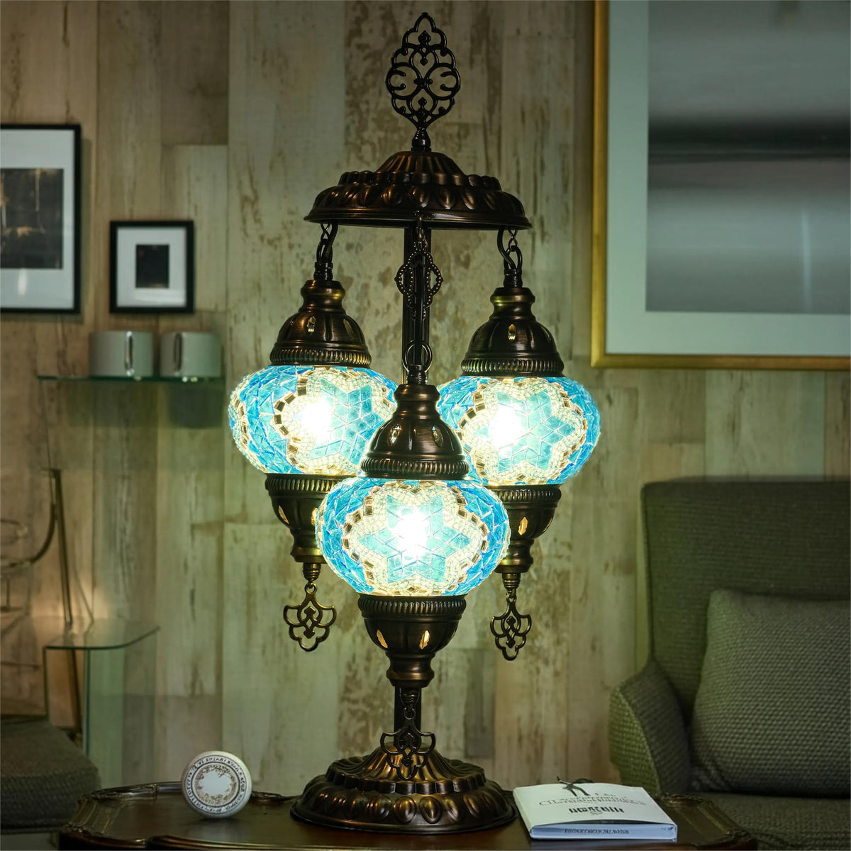 Mozaist Turkish Mosaic 3 Globe Table Lamp, E12 Bulbs Included, US Plug