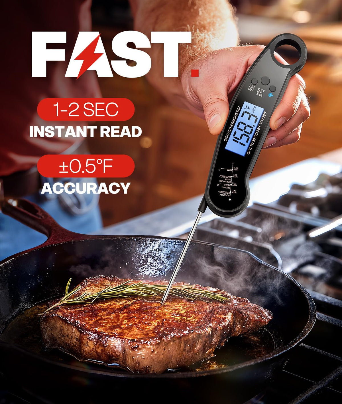 Meat Thermometer Digital, 1-2 Sec Instant Read, Grilling, Cooking, Food