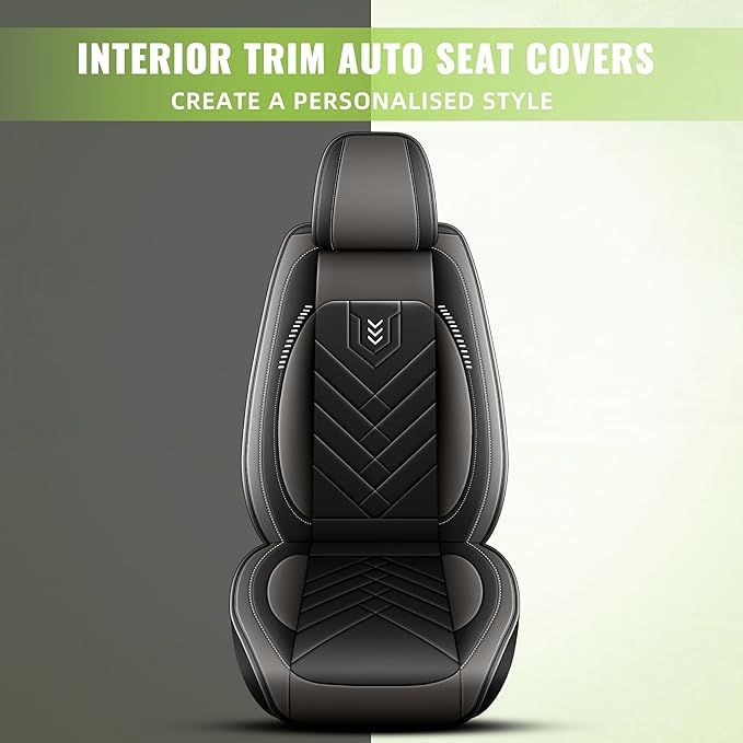 AOMSAZTO Front Seat Covers Fit for Nissan Pathfinder 2011-2025 2026 Waterproof Faux Leather Car Seat Cover Compatible with Airbag(2PCS Front, Black&Grey)