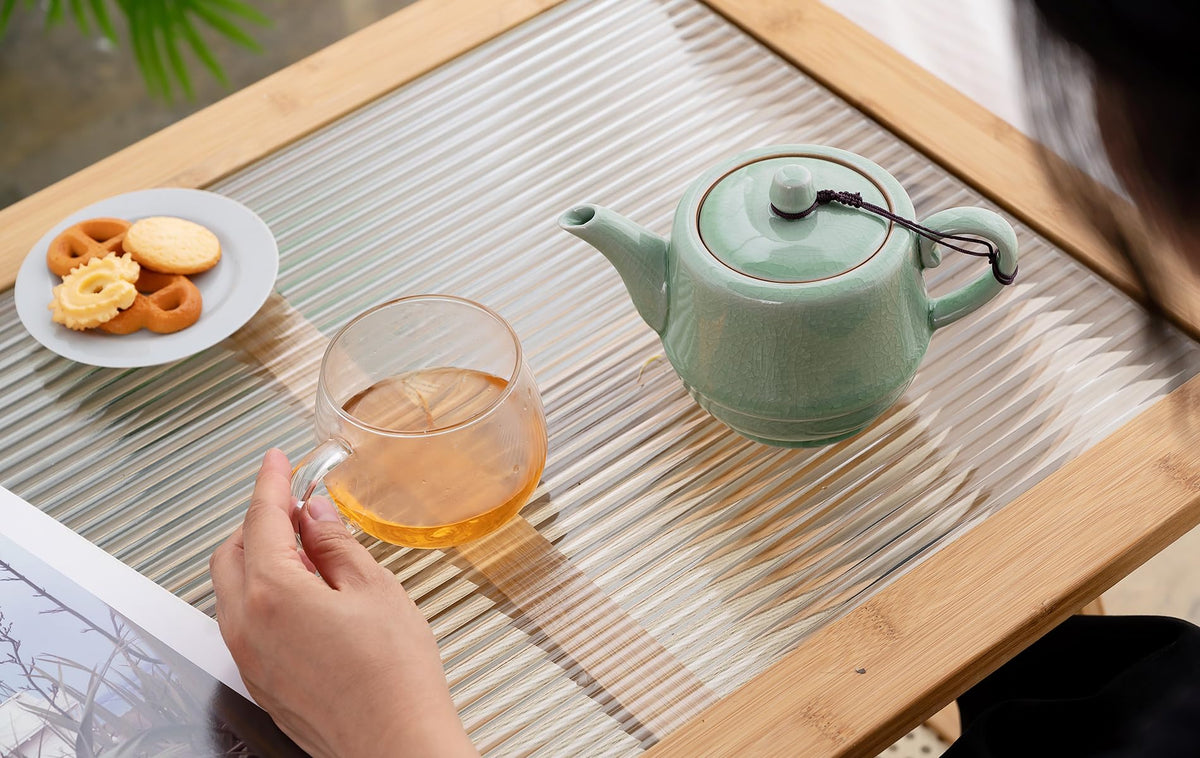 Amoysanli Ceramic Teapot with Infuser for Tea Coffee Milk as Gift Pink Cyan