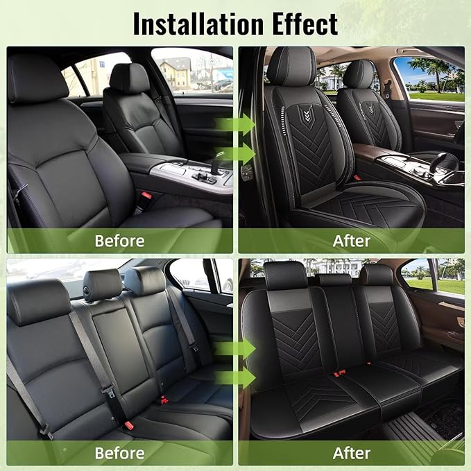 AOMSAZTO Full Set Seat Covers Fit for VW/Volkswagen Passat 1999-2022: 2 Row 5 Seats Faux Leather Waterproof Seat Covers Automotive Seat Cushion Protector(Black&Grey)