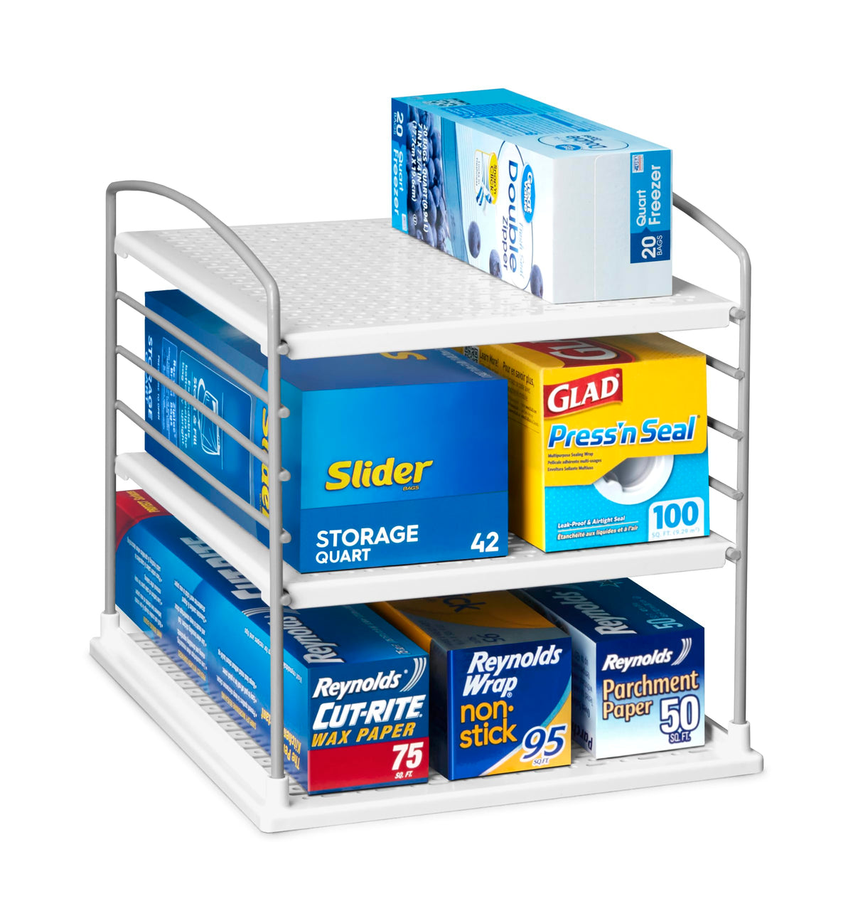 YouCopia UpSpace Adjustable Box Organizer for Foil Wrap and Kitchen Cabinet Storage, Original, White
