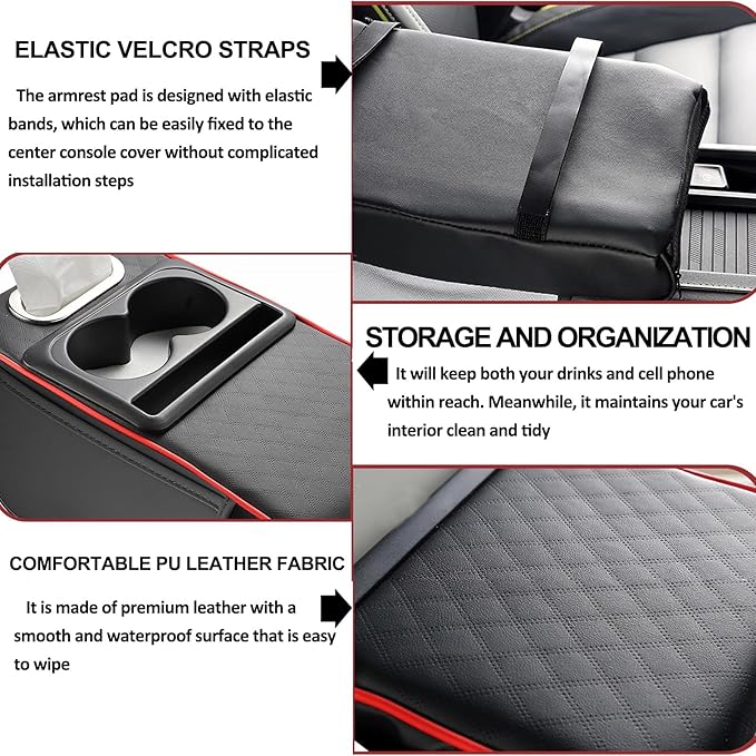 Center Console Cover,Car Armrest Cushion Multifunctional with 2 Storage Bags Cup Holder,Phone Slot,Tissue Box Slot for Most Cars Accessories Interior Organizers-Black 13.8x7.9 in