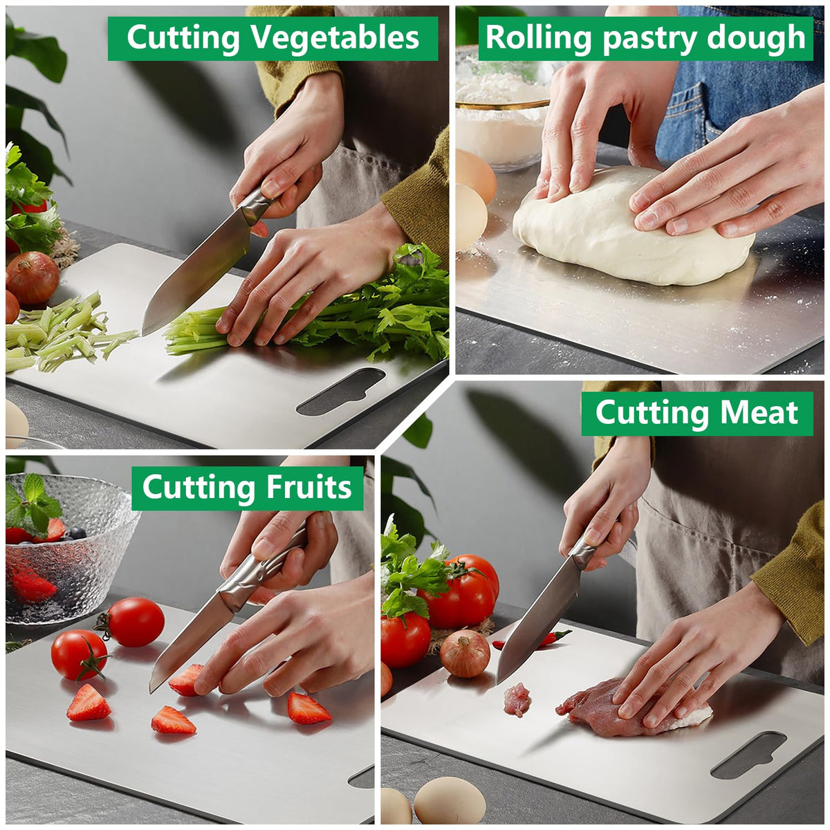 Titanium Cutting Board for Kitchen Set of 3,100% Pure Titanium Cutting Boards Double Sided Non-Toxic Hygiene Dishwasher-Safe Food Grade Metal Chopping Board for Meat,Fruit & Vegetables