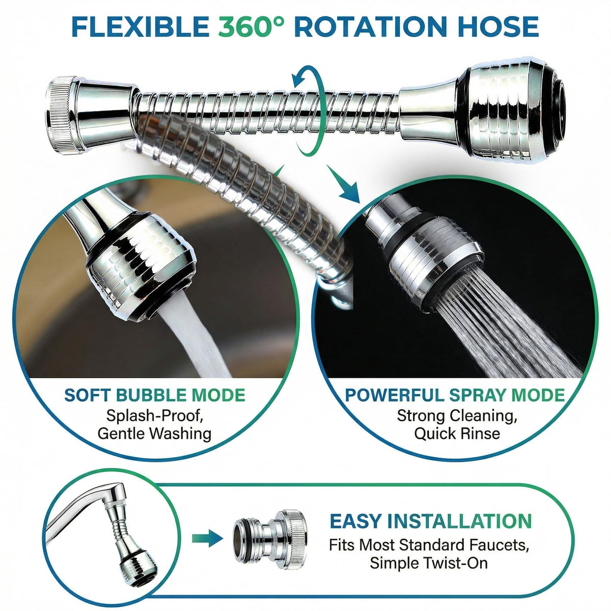 Faucet Sprayer Attachment Flexible Tap Extension Aerator 360 Degree ABS For Kitchen Sink Cold Hot Water